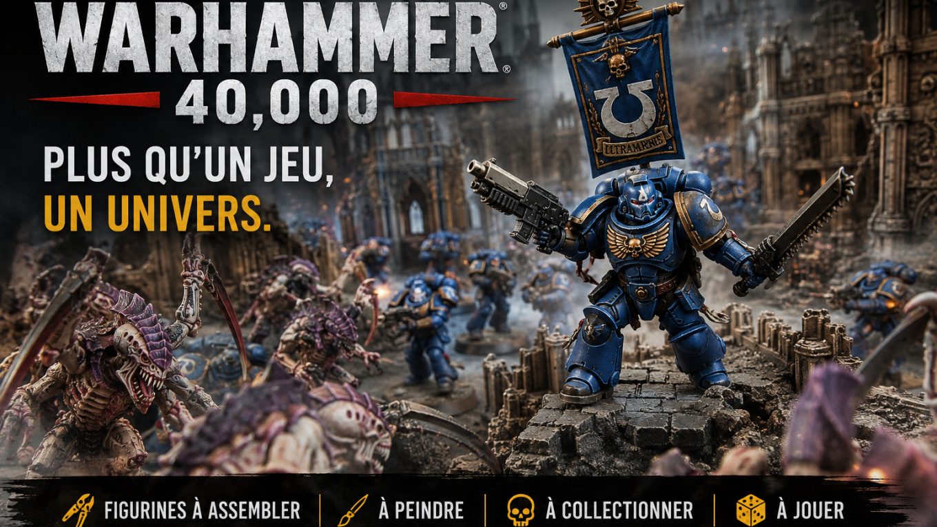 Warhammer 40,000 – figurines Space Marines et Tyranides sur un champ de bataille, univers de modélisme, peinture et jeu de stratégie